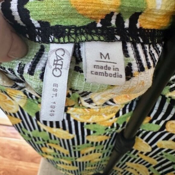 Cato Women's Medium Blouse Fruit Pin Stripes Lemon Motif Polyester RN37080 - Picture 5 of 7